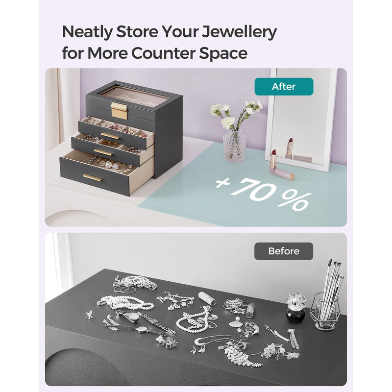 Grey and Gold Jewellery Box with Glass Lid Organiser for Accessories by Songmics