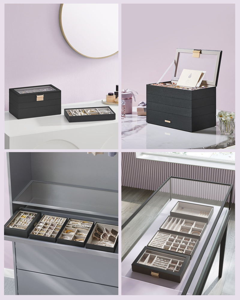 4 Tier Stackable Jewellery Organiser Trays for Accessories and Watches by Songmics