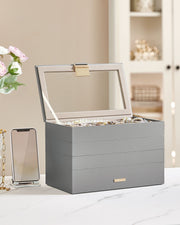 4 Tier Stackable Jewellery Box in Dove Grey with Multiple Compartments by Songmics