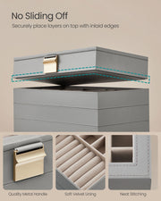 4 Tier Stackable Jewellery Box in Dove Grey with Multiple Compartments by Songmics