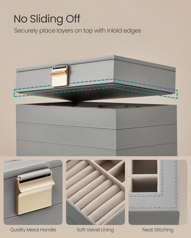 4 Tier Stackable Jewellery Box in Dove Grey with Multiple Compartments by Songmics