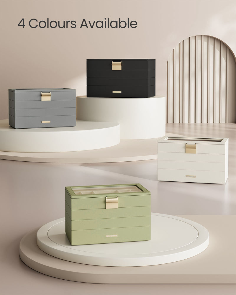 4 Tier Stackable Jewellery Box in Dove Grey with Multiple Compartments by Songmics