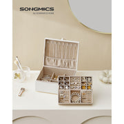 White Two Layer Jewellery Box with Handle and Organiser Compartments by Songmics