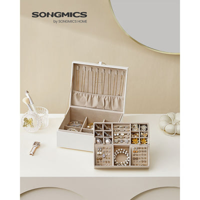 White Two Layer Jewellery Box with Handle and Organiser Compartments by Songmics