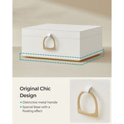White Two Layer Jewellery Box with Handle and Organiser Compartments by Songmics