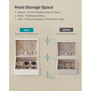 White Two Layer Jewellery Box with Handle and Organiser Compartments by Songmics