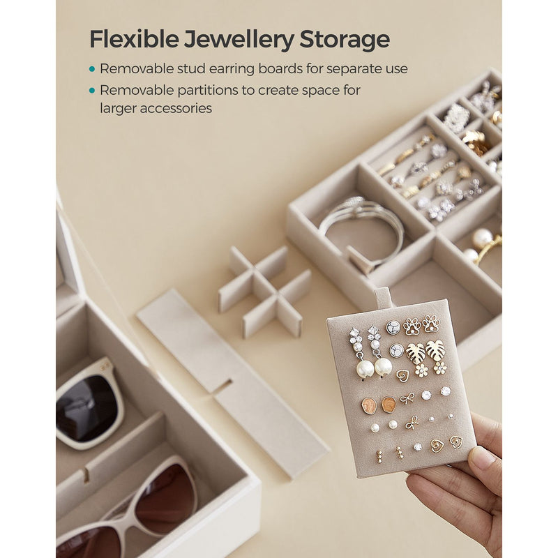 White Two Layer Jewellery Box with Handle and Organiser Compartments by Songmics