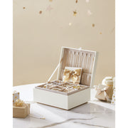 White Two Layer Jewellery Box with Handle and Organiser Compartments by Songmics