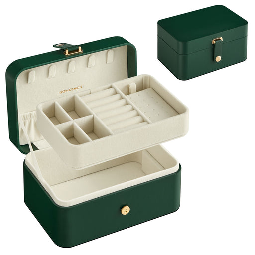 Two Layer Jewellery Box in Forest Green for Large Accessories and Organised Storage by Songmics
