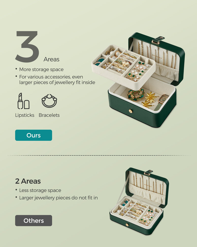 Two Layer Jewellery Box in Forest Green for Large Accessories and Organised Storage by Songmics