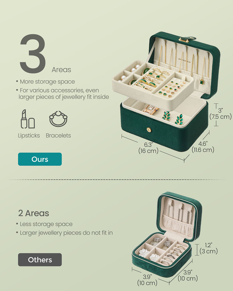 Green Two Layer Portable Jewellery Box Vintage Style Compact Organiser by Songmics