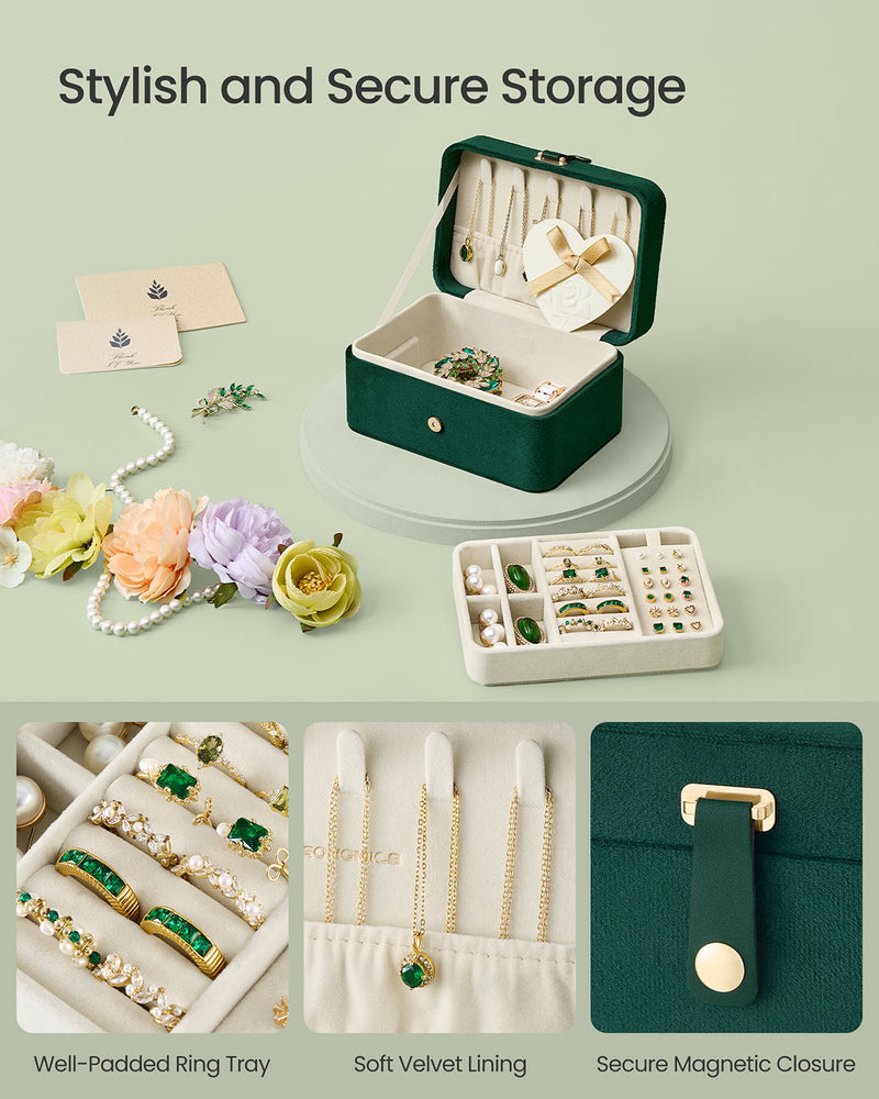 Green Two Layer Portable Jewellery Box Vintage Style Compact Organiser by Songmics