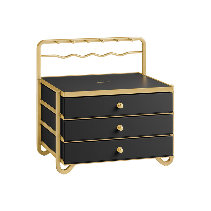 Black 3 Tier Jewellery Box with Drawers for Earrings Rings and Necklaces by Songmics