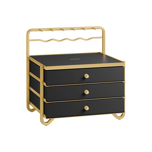 Black 3 Tier Jewellery Box with Drawers for Earrings Rings and Necklaces by Songmics