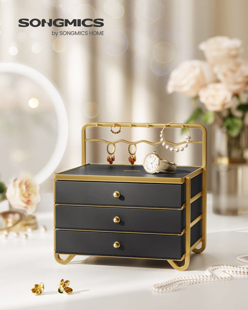 Black 3 Tier Jewellery Box with Drawers for Earrings Rings and Necklaces by Songmics
