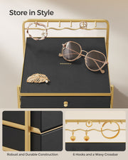 Black 3 Tier Jewellery Box with Drawers for Earrings Rings and Necklaces by Songmics