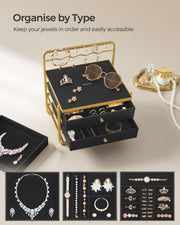 Black 3 Tier Jewellery Box with Drawers for Earrings Rings and Necklaces by Songmics