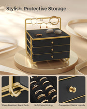 Black 3 Tier Jewellery Box with Drawers for Earrings Rings and Necklaces by Songmics