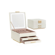 Cream White and Gold 3 Layer Jewellery Box with Mirror Organiser Storage by Songmics
