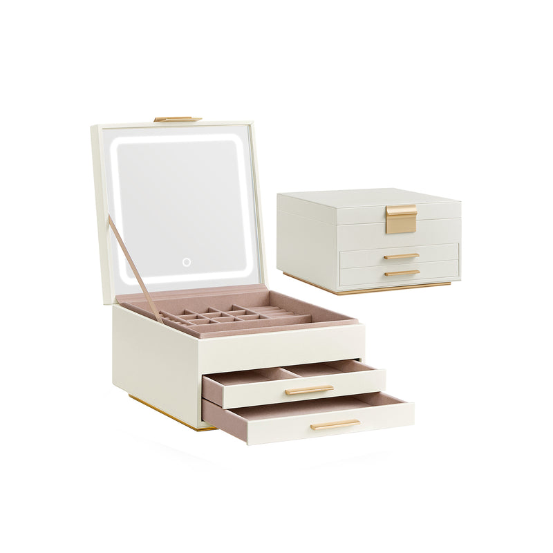 Cream White and Gold 3 Layer Jewellery Box with Mirror Organiser Storage by Songmics