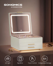 Cream White and Gold 3 Layer Jewellery Box with Mirror Organiser Storage by Songmics