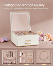 Cream White and Gold 3 Layer Jewellery Box with Mirror Organiser Storage by Songmics