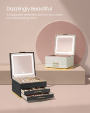 Cream White and Gold 3 Layer Jewellery Box with Mirror Organiser Storage by Songmics
