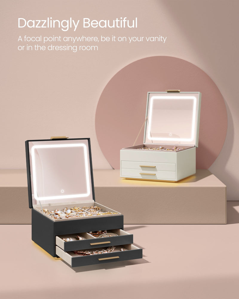 Cream White and Gold 3 Layer Jewellery Box with Mirror Organiser Storage by Songmics