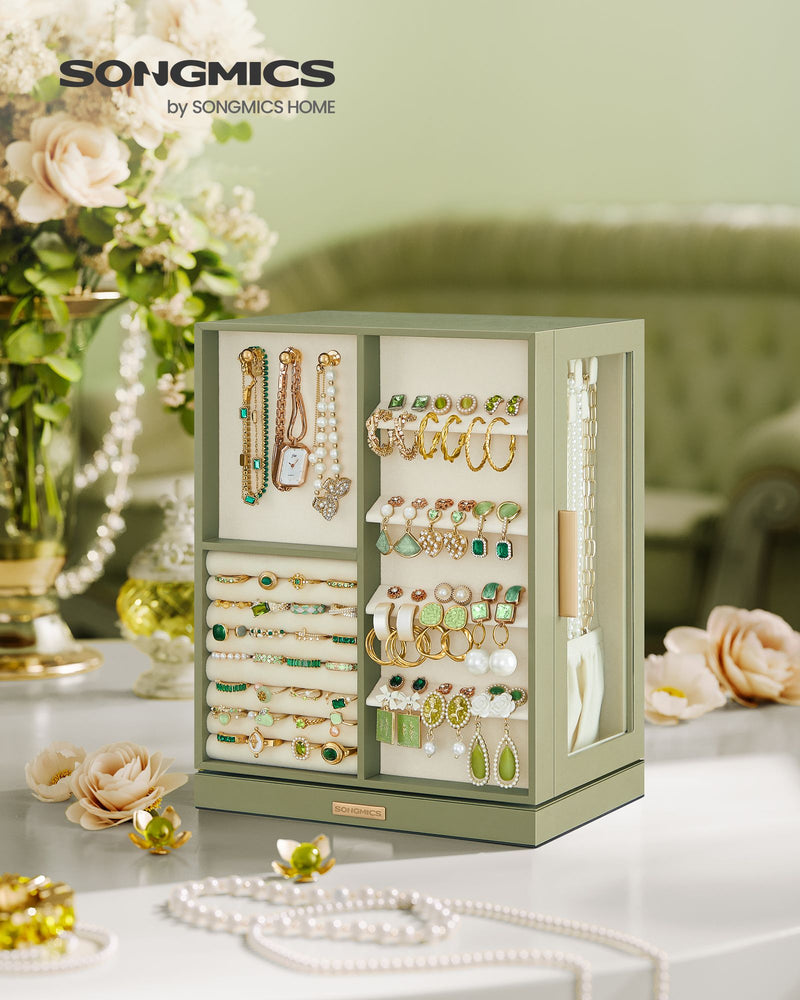 Laurel Green Jewellery Box with 5 Drawers and 360 Degree Rotation by Songmics