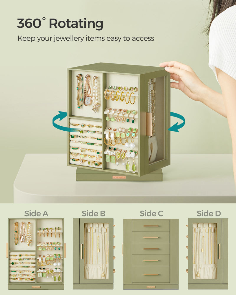 Laurel Green Jewellery Box with 5 Drawers and 360 Degree Rotation by Songmics
