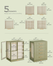 Laurel Green Jewellery Box with 5 Drawers and 360 Degree Rotation by Songmics