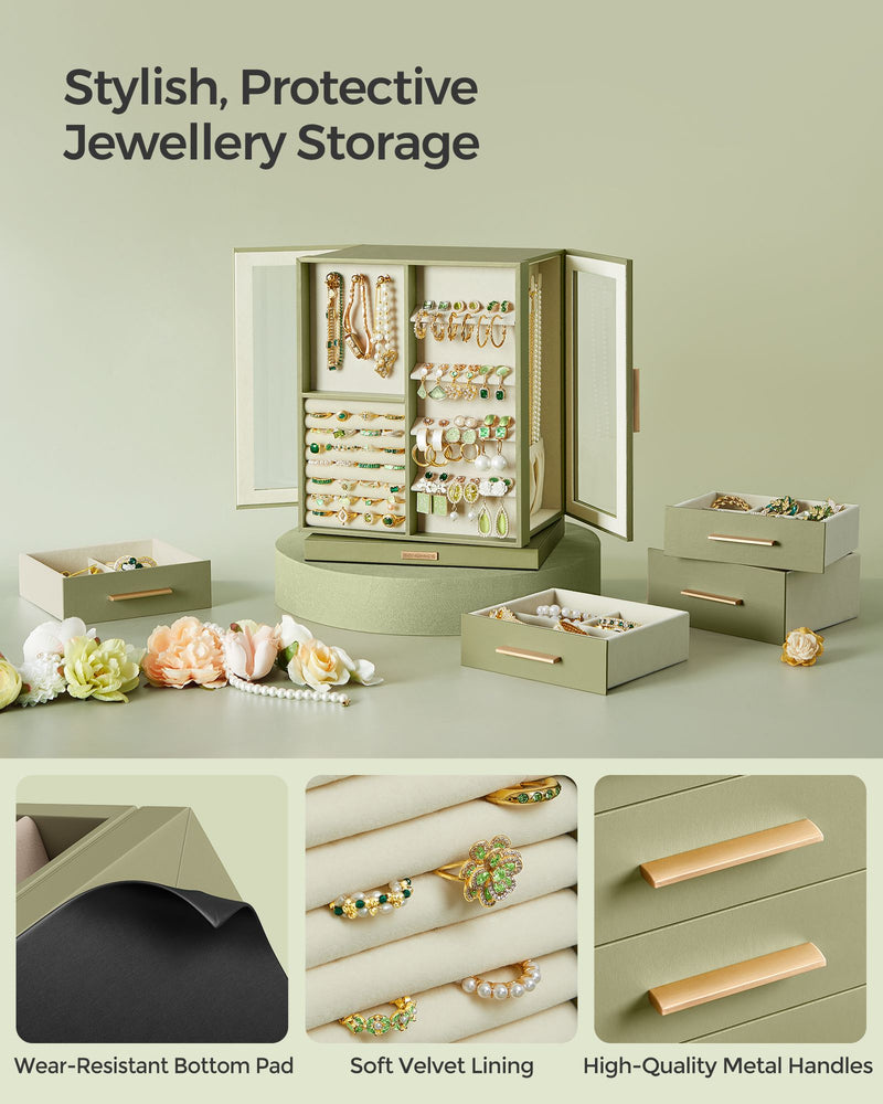 Laurel Green Jewellery Box with 5 Drawers and 360 Degree Rotation by Songmics