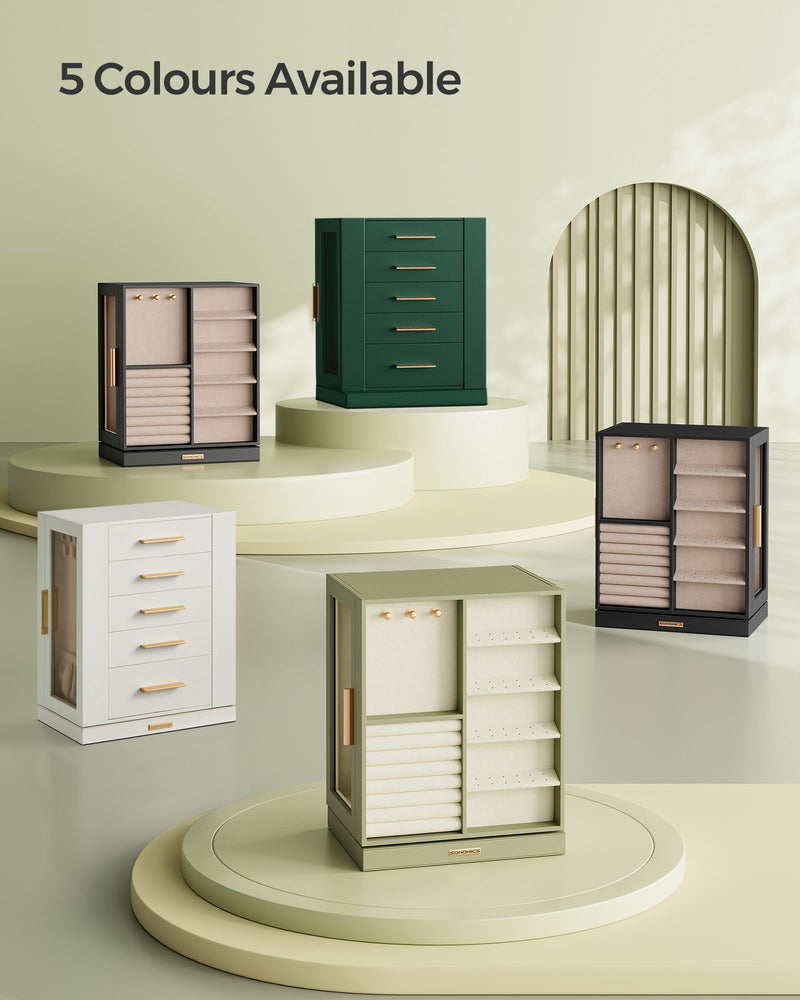 Laurel Green Jewellery Box with 5 Drawers and 360 Degree Rotation by Songmics