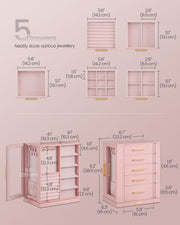 Jelly Pink Jewellery Box with 5 Drawers 360 Degree Rotating Glass Lid Organiser by Songmics