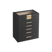 6 Tier Jewellery Box with Glass Lid in Black and Gold for Organised Storage by Songmics