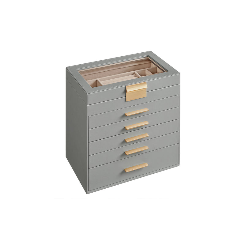 6 Tier Jewellery Box with Lid in Dove Grey and Gold Ideal for Organising Accessories by Songmics