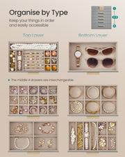 6 Tier Jewellery Box with Lid in Dove Grey and Gold Ideal for Organising Accessories by Songmics