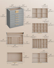 6 Tier Jewellery Box with Lid in Dove Grey and Gold Ideal for Organising Accessories by Songmics