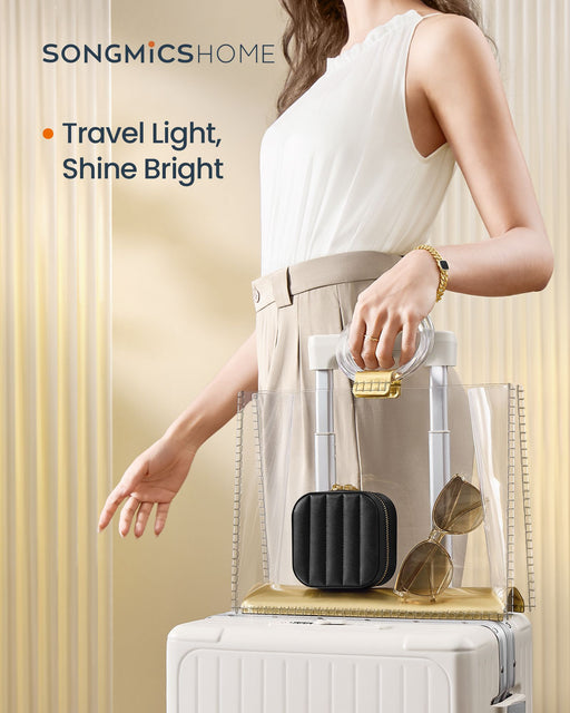 Ink Black Travel Jewellery Box Compact Organiser with Mirror and Storage by Songmics