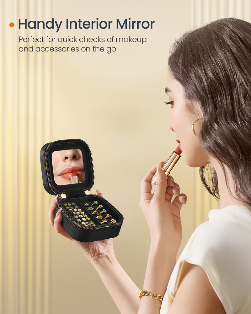 Ink Black Travel Jewellery Box Compact Organiser with Mirror and Storage by Songmics