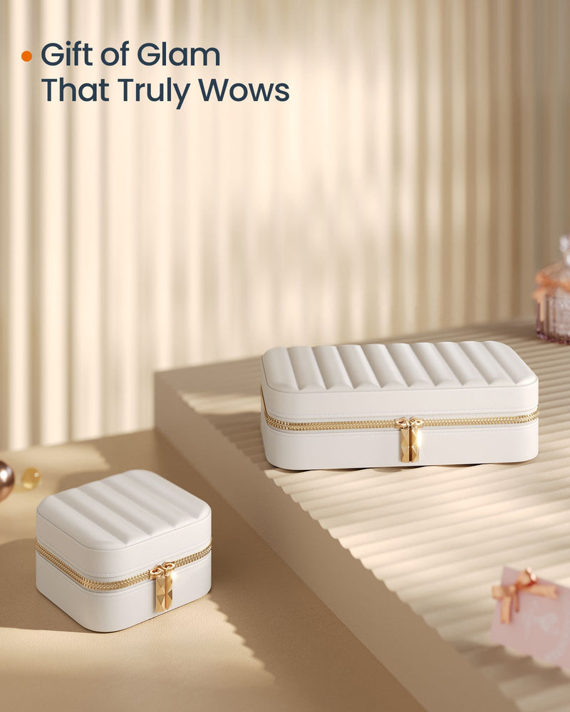Travel Jewellery Box in Cloud White with Compartments and Mirror by Songmics