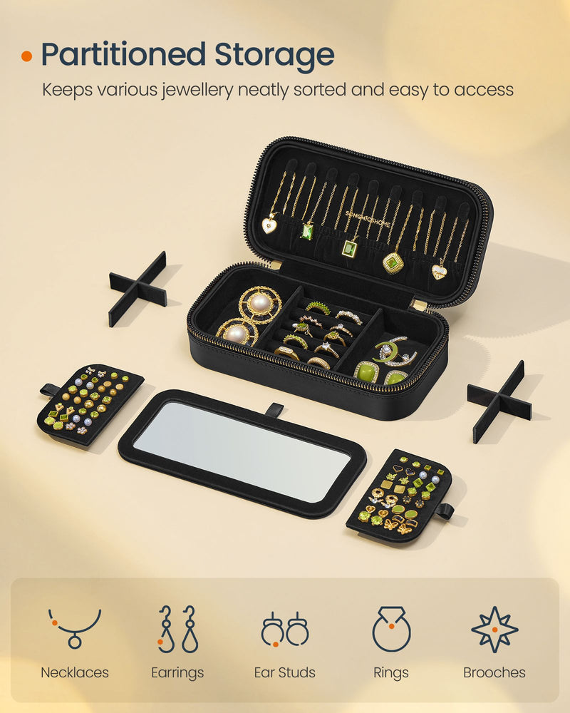 Small Black Jewellery Case with Organiser Compartments Travel Friendly by Songmics