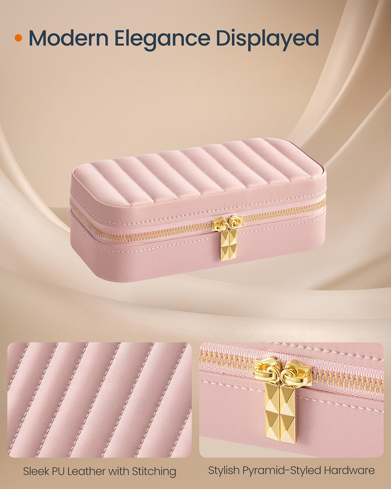 Small Jelly Pink Jewellery Case Travel Friendly Storage Box for Accessories by Songmics