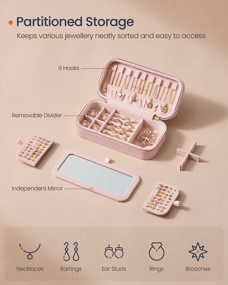 Small Jelly Pink Jewellery Case Travel Friendly Storage Box for Accessories by Songmics
