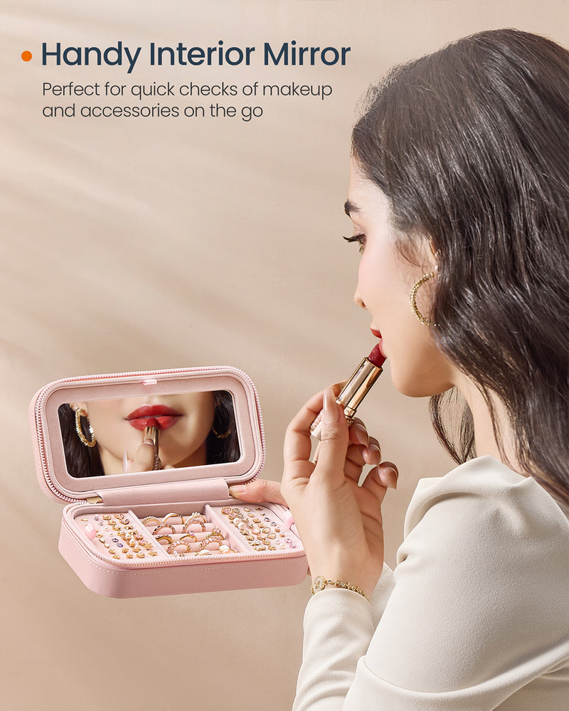 Small Jelly Pink Jewellery Case Travel Friendly Storage Box for Accessories by Songmics