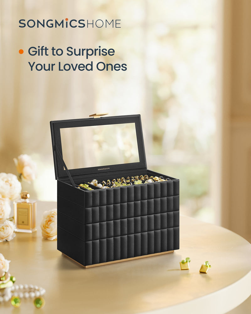 Stackable Jewellery Box in Ink Black with Multiple Compartments for Organising by Songmics Home