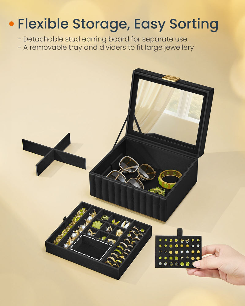 Two Tier Jewellery Box with Mirror and Organiser Compartments for Women by Songmics