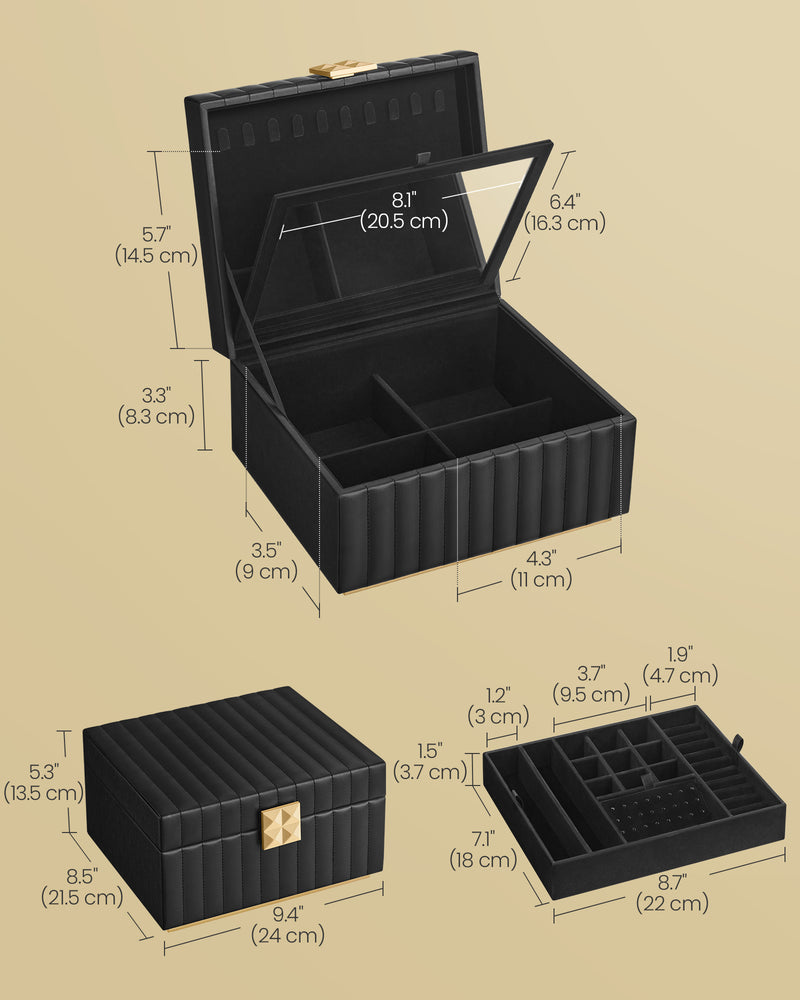 Two Tier Jewellery Box with Mirror and Organiser Compartments for Women by Songmics