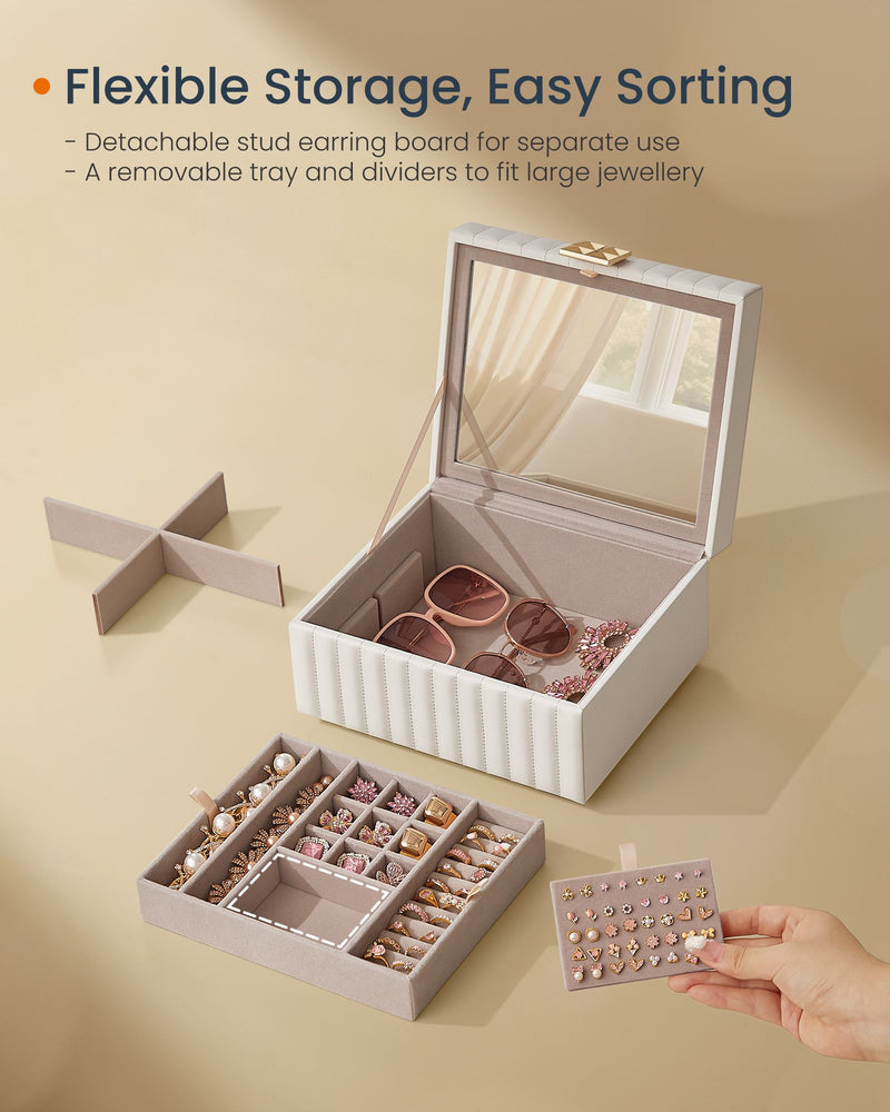 Two Tier Jewellery Box with Mirror and Organiser Storage Compartments by Songmics