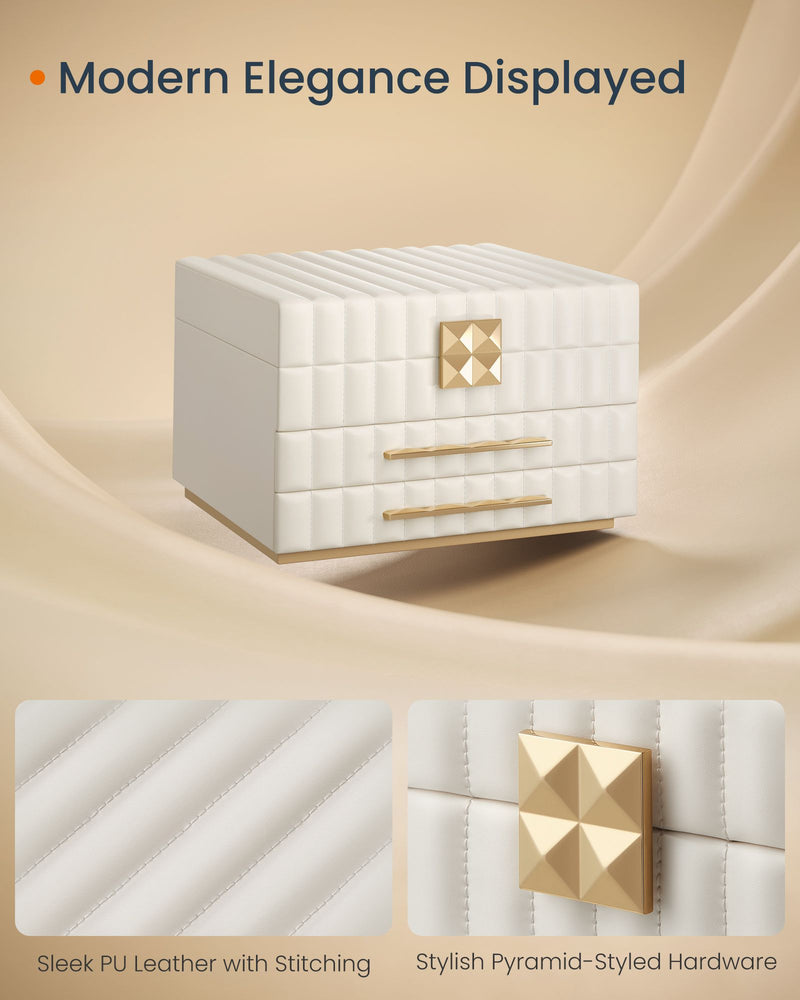 Cloud White 3 Tier Jewellery Box with Mirror and Organiser Compartments by Songmics Home